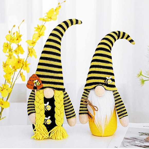 Bee Gnome Scandinavian Home Bee Decor Set of 2 for Farmhouse Kitchen Shelf - Picture 7 of 10